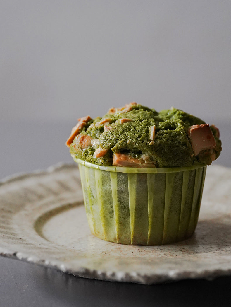 Matcha baked goods - basque cheesecake, chiffon cake, cookies, muffins and cream puffs
